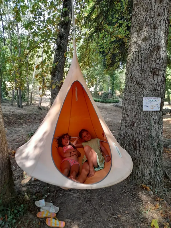 Deux enfants dans un hamac suspendu